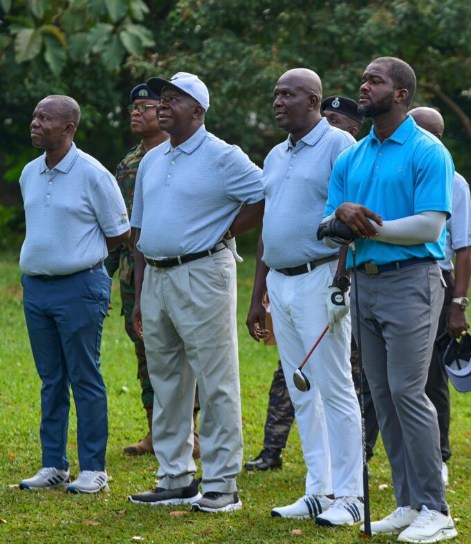Otumfuo Osei Tutu, Anthony Dzamefe, Ghana Golf Association president celebrate the 89th Ghana Open Championship