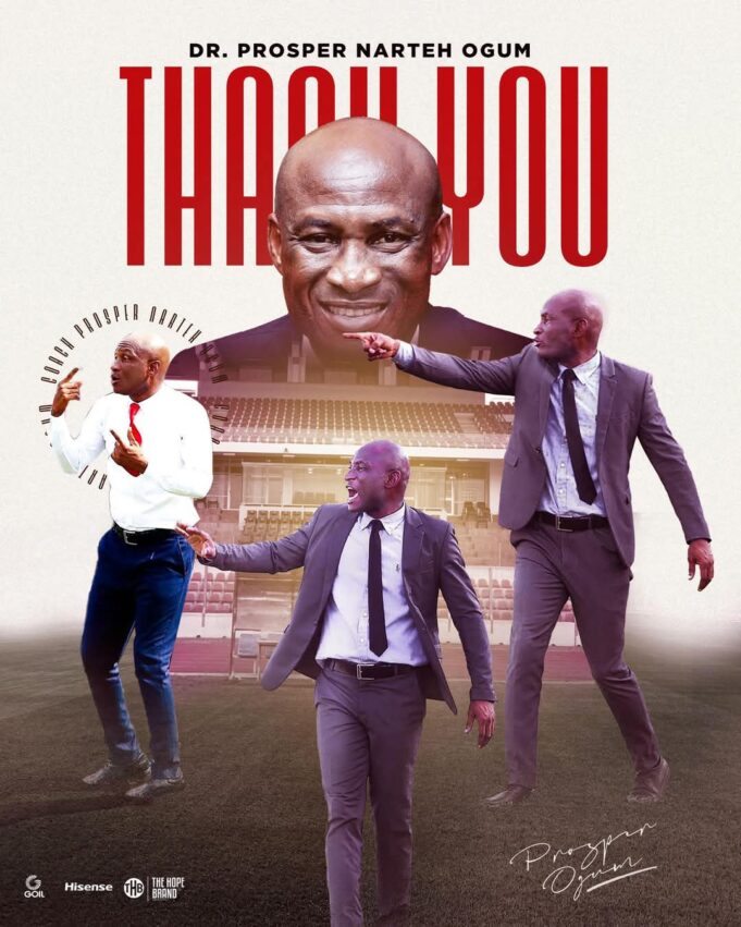 Asante Kotoko Part ways with Head Coach Dr. Prosper Narteh Ogum