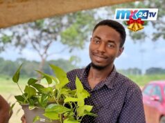 Flower Community Fair 2025 Concludes With Strong Call for Practical Green Living Man holding a flower pot. Creeping plant overflows from the pot