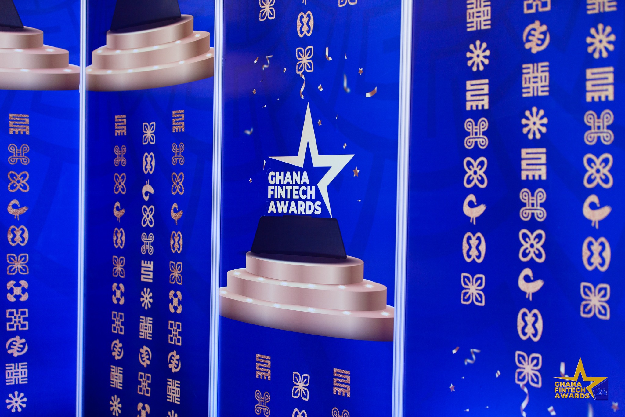Blue backdrop of the 2024 edition of the Ghana Fintech Awards.